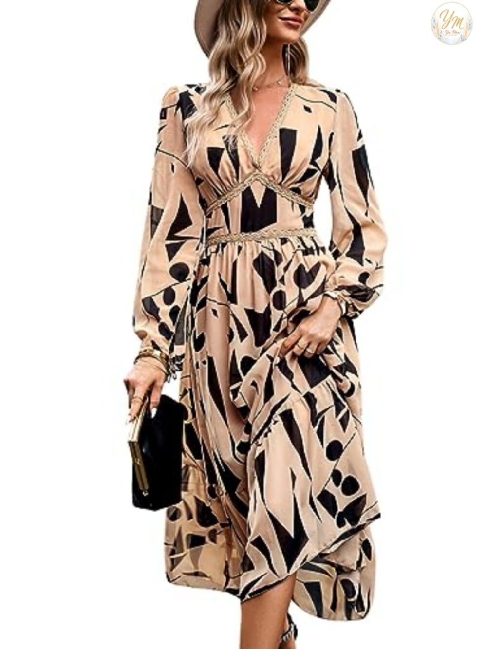 Floral Chiffon Wrap Maxi Dress Long Sleeve V-Neck
